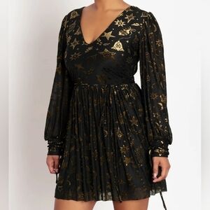 NWT Blackmilk Burned Velvet Christmas Baubles Gold Dress Size Medium